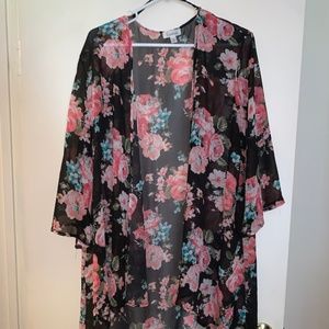 Sheer Floral Kimono Duster 1X